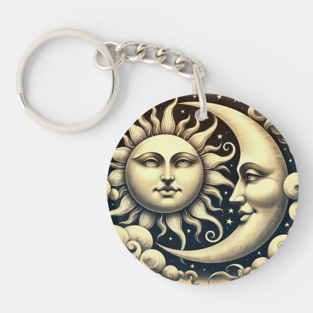 Vintage Celestial Sun & Moon  Key Ring (Front)