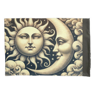 Vintage Celestial Sun & Moon  Pillowcase