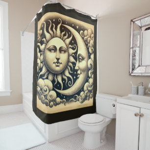 Vintage Celestial Sun & Moon  Shower Curtain