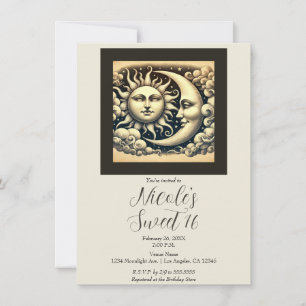 Vintage Celestial Sun & Moon Sweet 16 Birthday Invitation