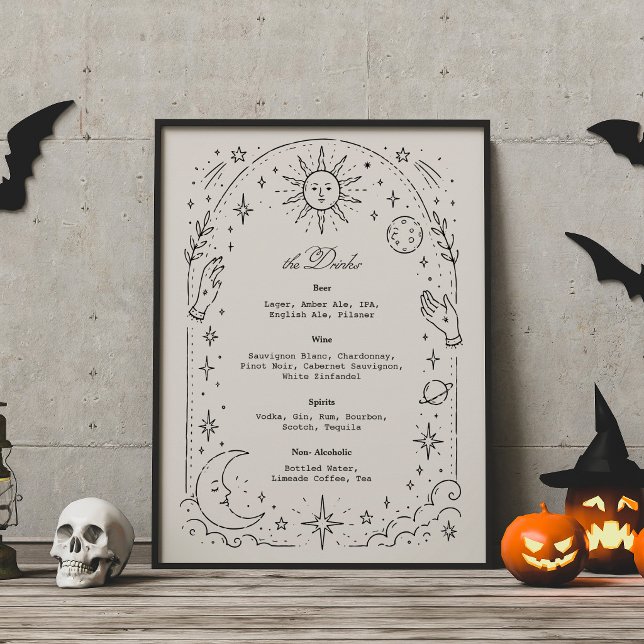 Vintage Celestial Wedding, Goth Wedding Drink Menu Poster (Creator Uploaded)