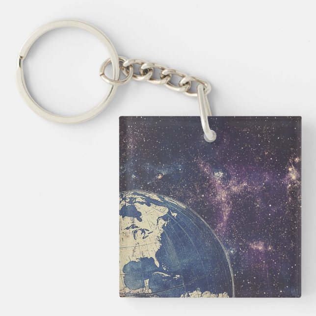 Vintage Celestial World Map (1) Key Ring (Front)
