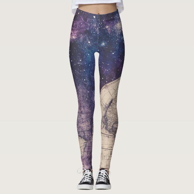 Vintage Celestial World Map (3) Leggings (Front)