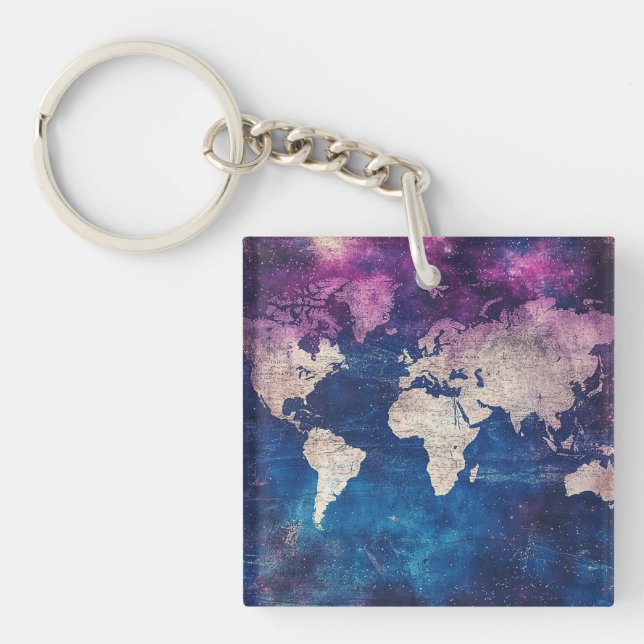Vintage Celestial World Map (4) Key Ring (Front)