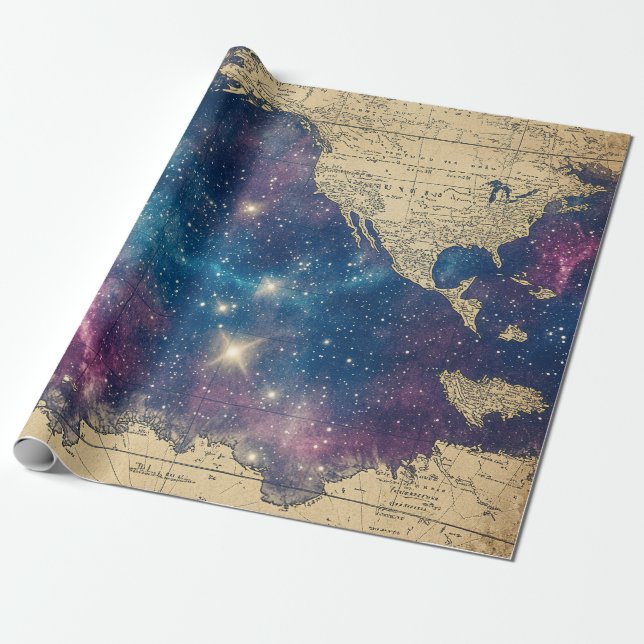 Vintage Celestial World Map (6) Wrapping Paper (Unrolled)