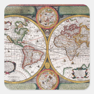 Vintage Celestial World Map with Zodiac Diagrams Square Sticker