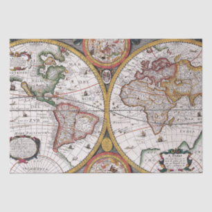 Vintage Celestial World Map with Zodiac Diagrams Tissue Paper