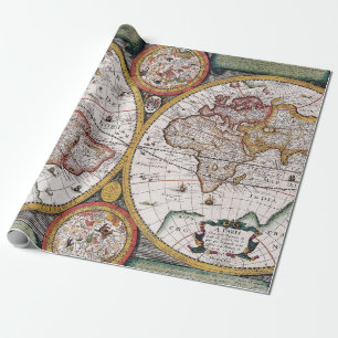 Vintage Celestial World Map with Zodiac Diagrams Wrapping Paper