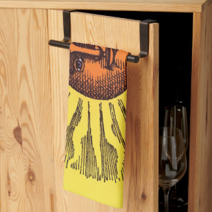 Vintage Celestial Yellow Smiling Happy Hippie Sun Tea Towel