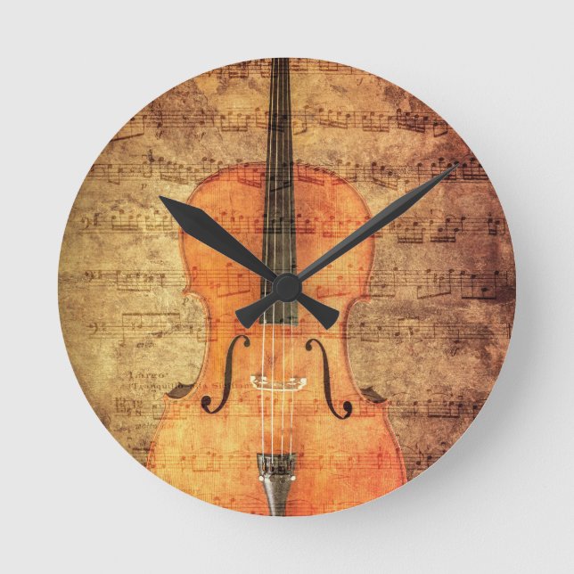 Vintage Cello Round Clock (Front)