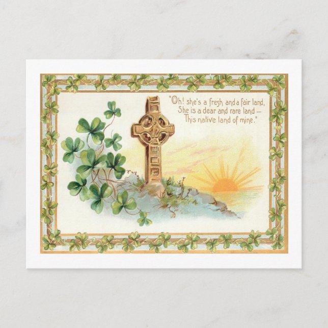 Vintage Celtic Cross and Shamrocks Postcard (Front)