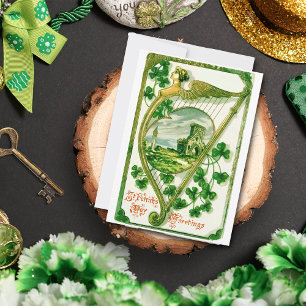Vintage Celtic Harp St. Patrick's Day Greetings Holiday Card