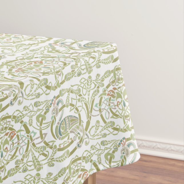 Vintage Celtic Knot Peacock Birds Pattern Frieze Tablecloth (In Situ)