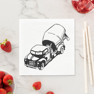 Vintage Cement Mixer Truck Black and White Napkin