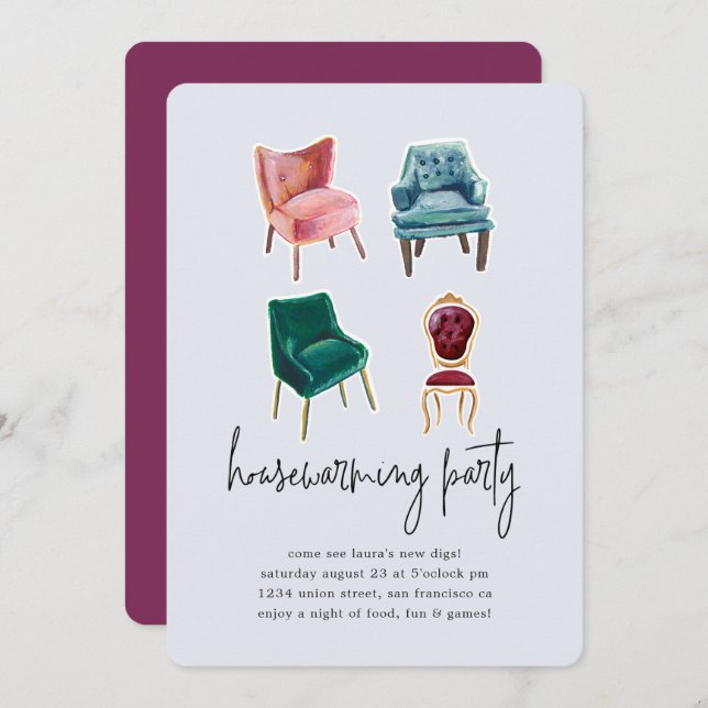 Vintage Chairs | Housewarming Party Invitation (Front/Back)