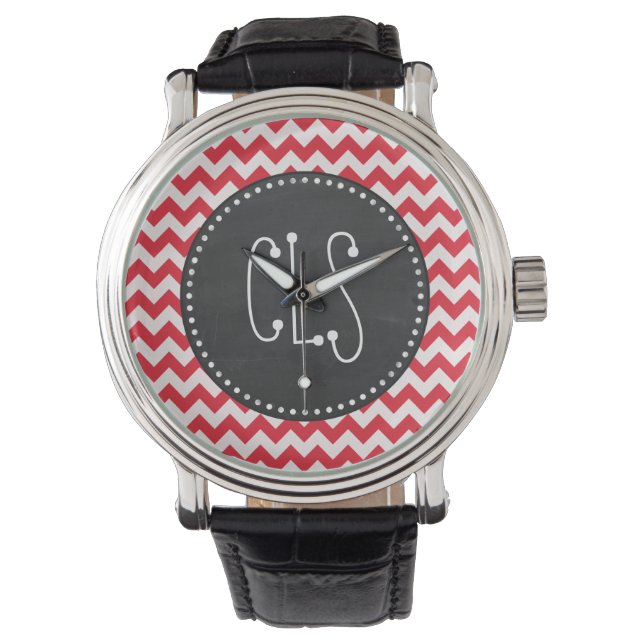 Vintage Chalk Alizarin Crimson Chevron; zig zag Watch (Front)