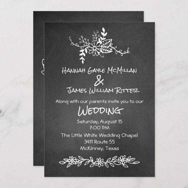 Vintage Chalk Board Look Wedding Invitation (Front/Back)