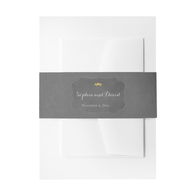 Vintage Chalk Gold Wedding Invitation Belly Band (Front Example)