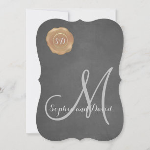 Vintage Chalk Old Wax Seal Monogram Wedding Invite