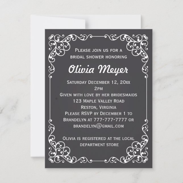 Vintage Chalk Ornate Border Shower Invites (Front)