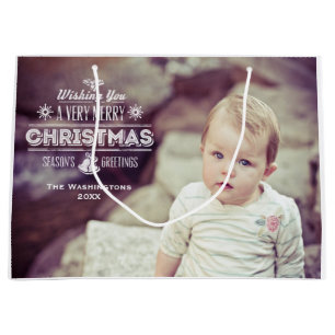 Vintage Chalk Typography Holiday Photos Large Gift Bag