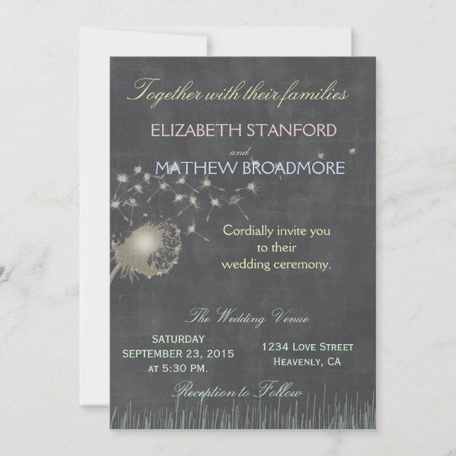 Vintage Chalkboard and Dandelion Invitation (Front)