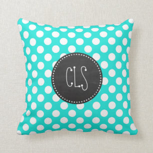 Vintage Chalkboard Aqua Colour Polka Dots Cushion
