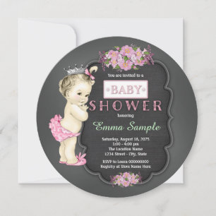 Vintage Chalkboard Baby Girl Shower Invitation