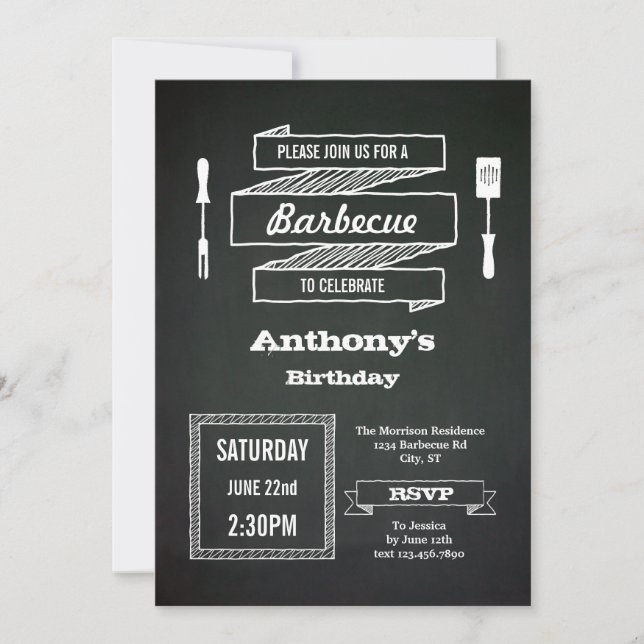 Vintage Chalkboard Birthday BBQ Invitation (Front)