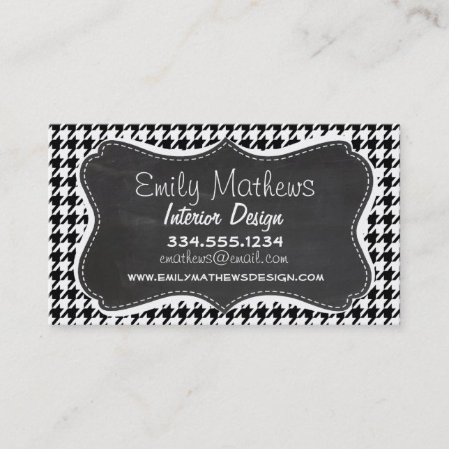 Vintage Chalkboard Black Houndstooth Business Card (Front)