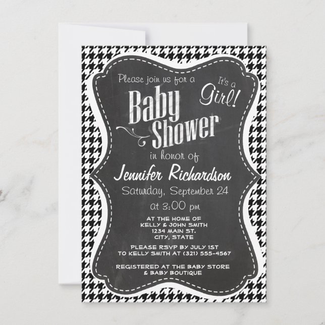 Vintage Chalkboard Black Houndstooth Invitation (Front)