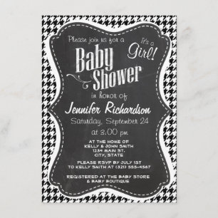 Vintage Chalkboard Black Houndstooth Invitation