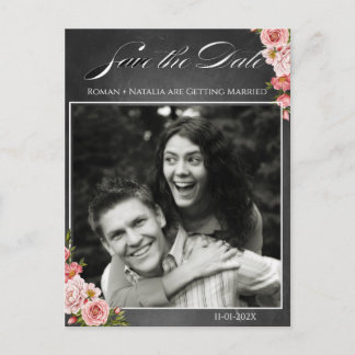 Vintage Chalkboard Boho Floral wedding Postcard