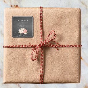 Vintage Chalkboard Boho Floral wedding Square Sticker