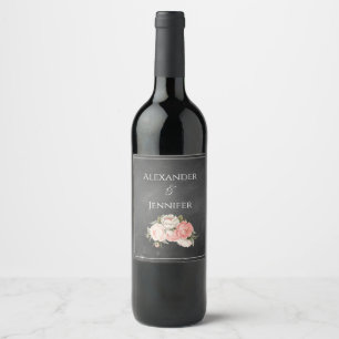 Vintage Chalkboard Boho Floral wedding  Wine Label