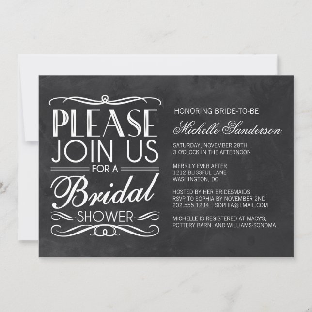 Vintage Chalkboard Bridal Shower Invitation (Front)