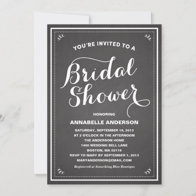 Vintage Chalkboard Bridal Shower Invitation (Front)