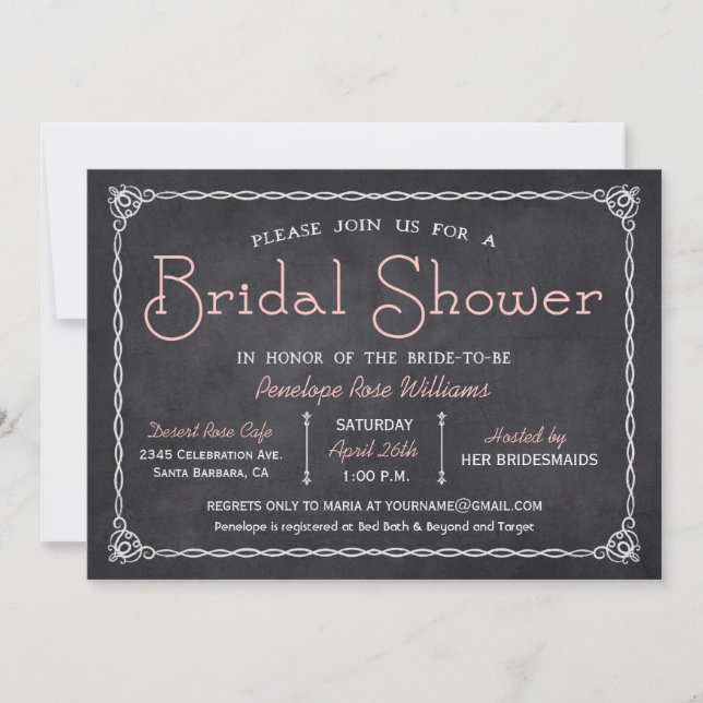 Vintage Chalkboard Bridal Shower Invitations (Front)