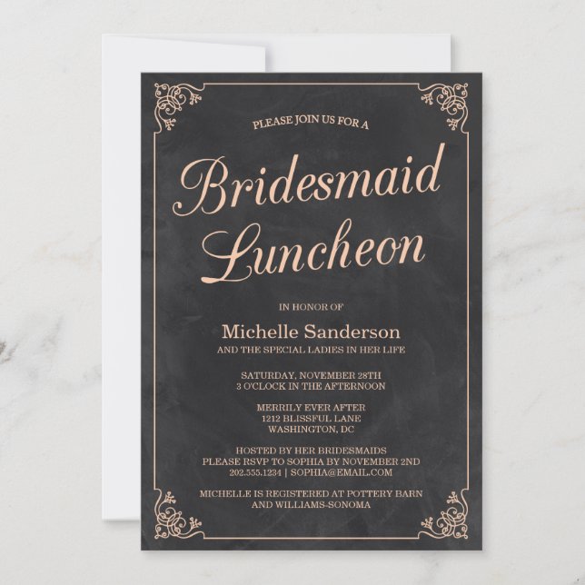 Vintage Chalkboard Bridal Shower Luncheon Invitation (Front)
