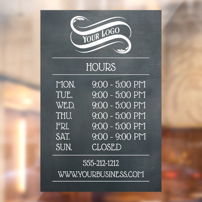 Vintage Chalkboard Business Logo Hours Decal Cling (Sheet 2)