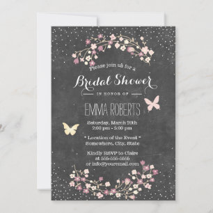 Vintage Chalkboard Butterfly Floral Bridal Shower Invitation