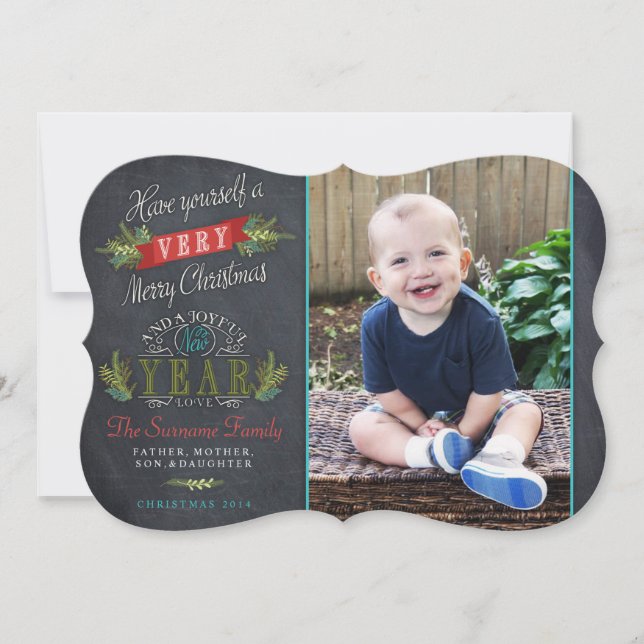 Vintage Chalkboard Christmas Photo Card (Front)