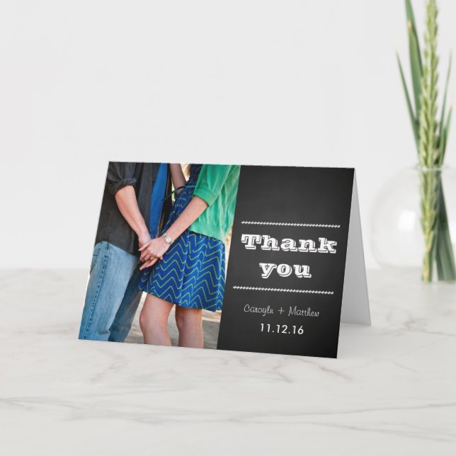 Vintage Chalkboard Couples Photo Wedding Thank You Card (Front)
