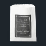 Vintage Chalkboard Custom Wedding Favour Bag<br><div class="desc">Trendy white favour bag with graphics of a vintage chalkboard look.  Personalise the white custom text for wedding event.  Great for candy,  popcorn,  and dessert bars.</div>