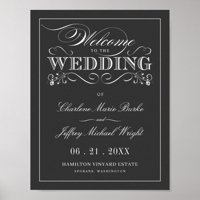 Vintage Chalkboard Elegant Wedding Welcome Sign (Front)