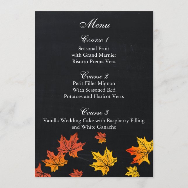 Vintage Chalkboard fall wedding menu cards (Front)