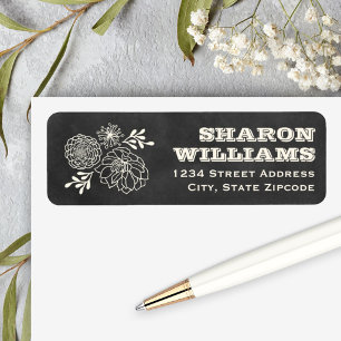 Vintage Chalkboard Floral Botanical Wedding Return Address Label