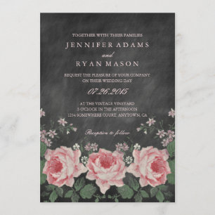 VINTAGE CHALKBOARD FLOWER WEDDING INVITATION