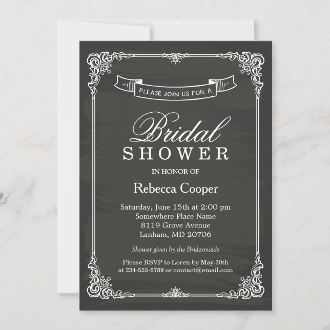 Vintage Chalkboard Frame Wedding Bridal Shower Invitation (Front)