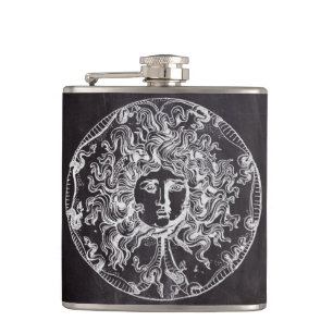 vintage chalkboard Greek mythology Gorgon medusa Hip Flask